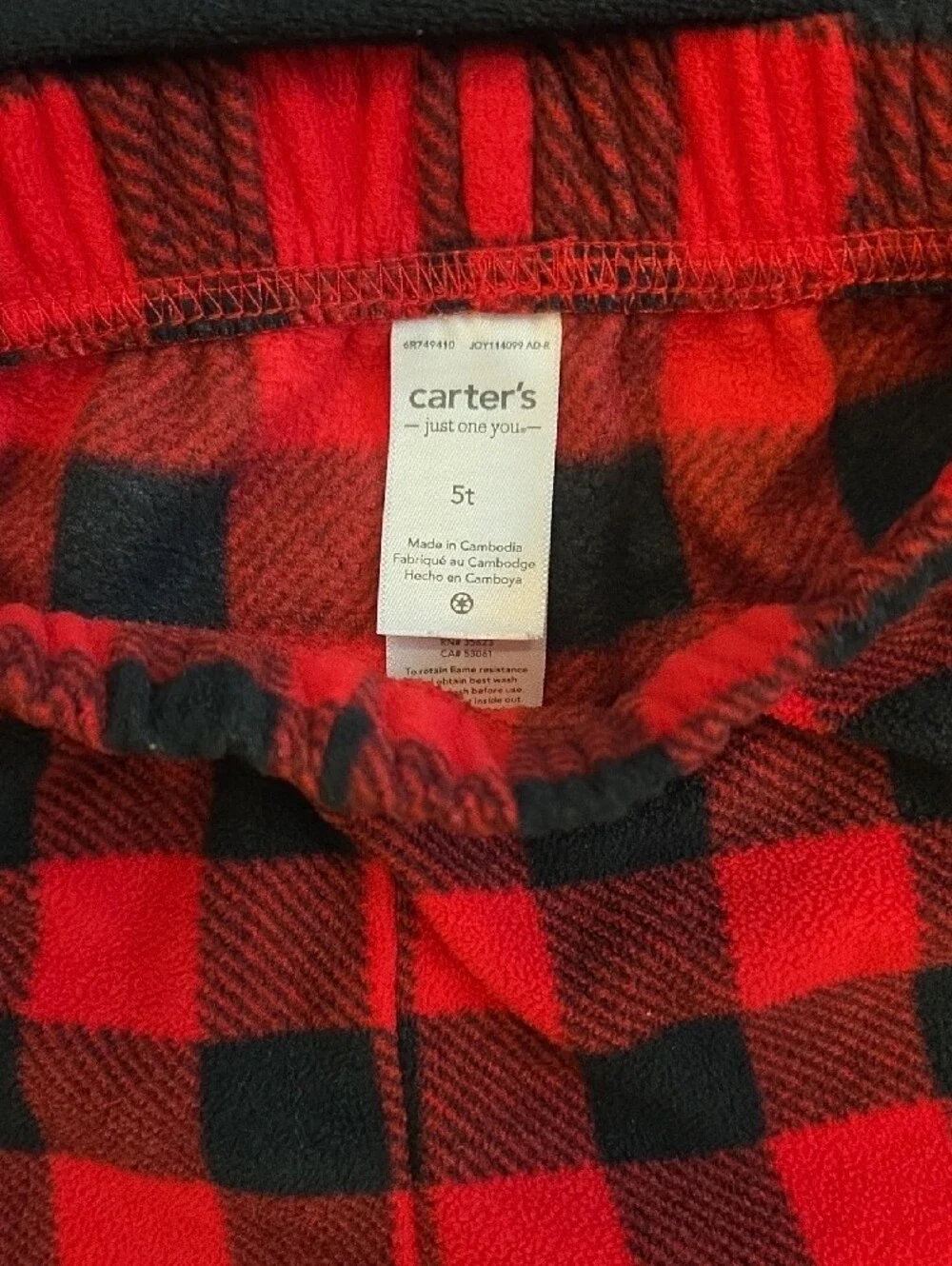 Carter's Black Top with Moose Applique and Red Buffalo Plaid Pajama Pants